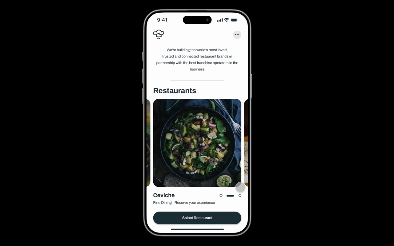 Family of Eateries app screens
