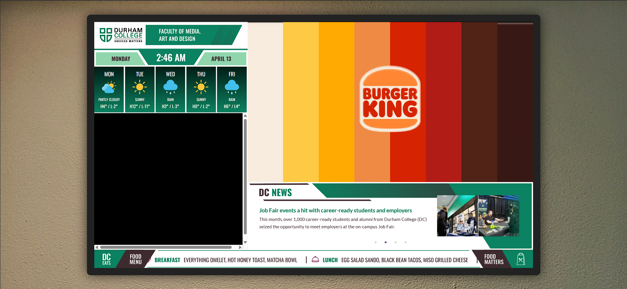 Durham College digital signage display