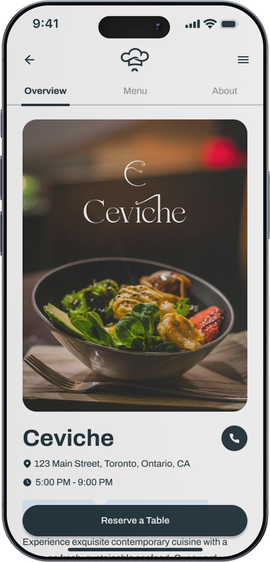Family of Eateries app main screen